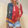 Camisa feminina casual com estampa de zíper e decote em V, manga comprida, primavera e moda