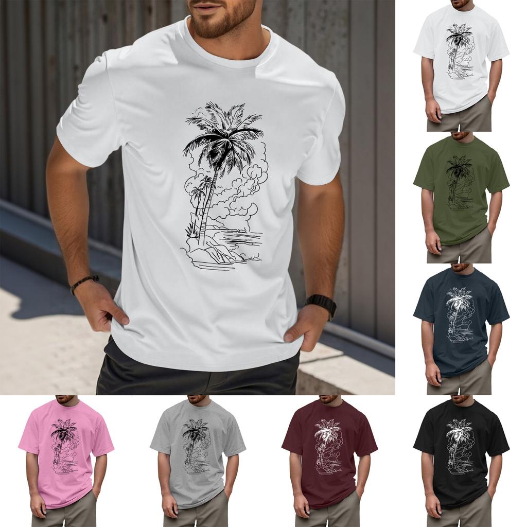 Men's Fashion Printed Round Neck Straight Shoulder Short Sleeve T-Shirt Top