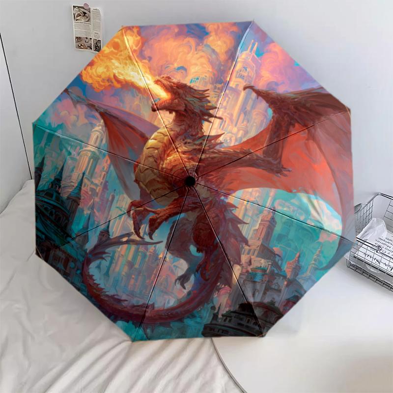 Dragon Pattern, Automatic Folding Umbrella, Portable and Foldable Design, 8 Ribs, a Christmas or Birthday Gift.