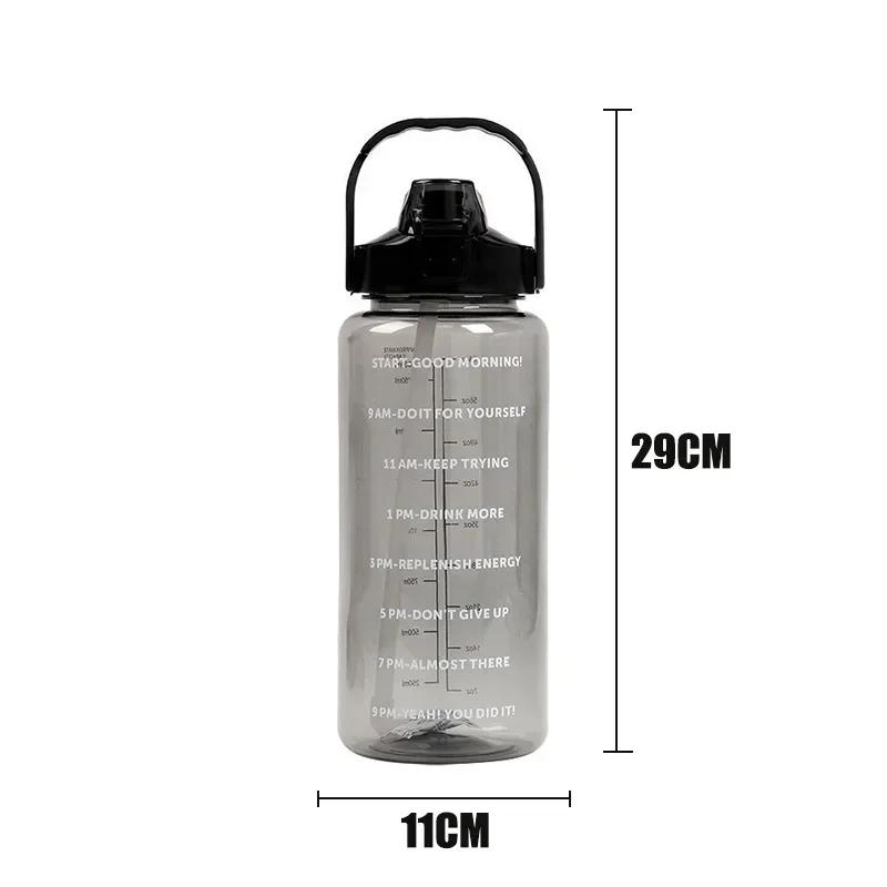 2000ML Plastikkessel Große Tragbare Reise-Wasserflasche mit Strohhalm Sport-Fitness-Becher Hoher Wert Großer Dicker Becher Erwachsener Universal