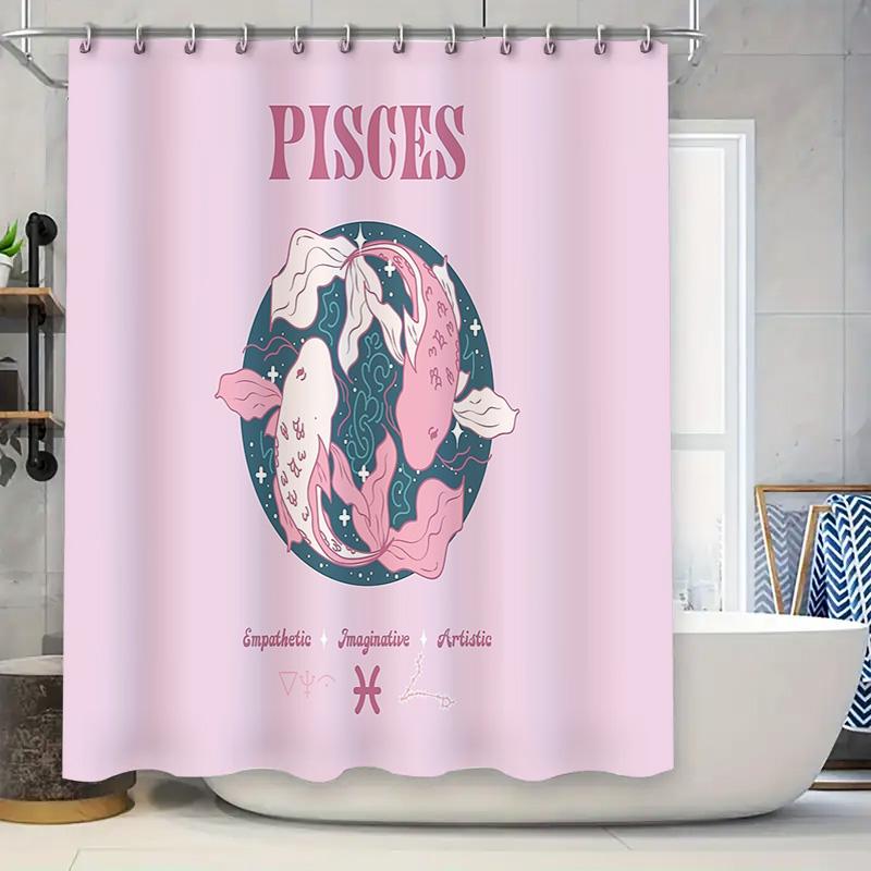 

Pisces Zodiac Shower Curtain Fish Pattern Bathroom Decor Ocean Theme Waterproof Hanging Art Artistic Home Decor Gift W60H190(CM)-1 Pcs