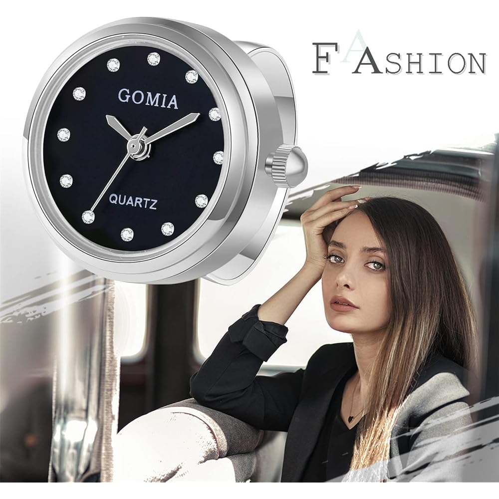 Silver and Black Women's Analog Ring Watch with 3ATM Waterproof, Free Size Fashion Accessory