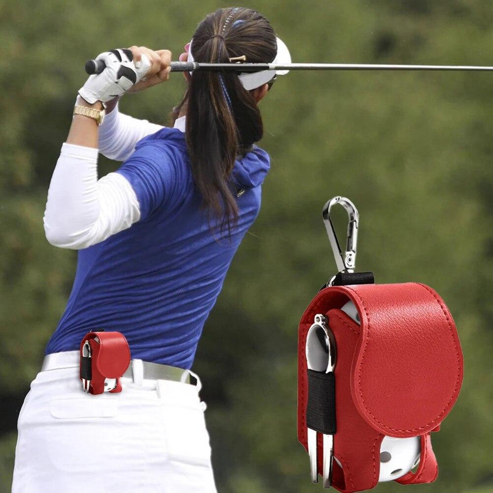 Golf Bag Mini Storage Bag PU Leather Hanging Waist Golf Bag Metal Buckle Golf Belt Bag