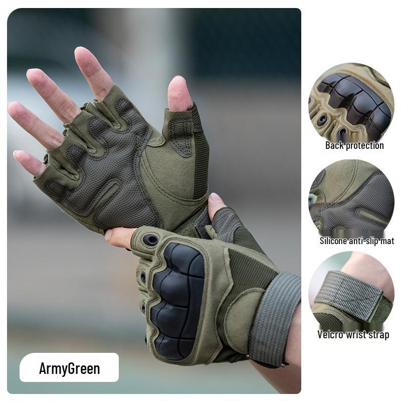 

ZS002 Мужские тактические перчатки без пальцев: Уличные, противоскользящие, износостойкие для велоспорта и военных действий. L армия зеленый
