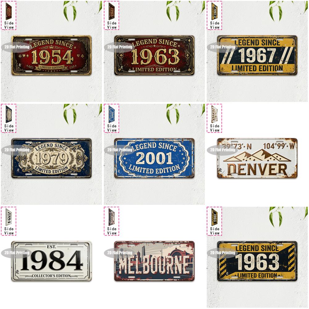 Tin Sign - Vintage Durable Metal Plaque Wall Decor, Home Office Bar Man Cave City Coordinate Birth Year License Plate Wall Art