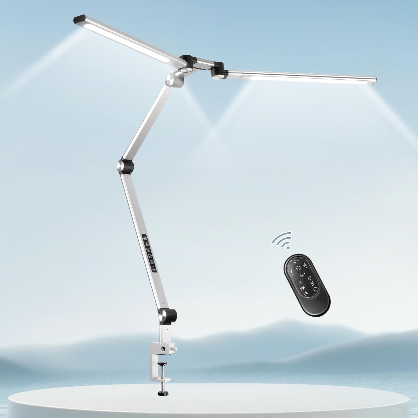 

Kiyoraito Desk Light LED Stand Light Width Double Light 3400 Stepless Wireless Remote 60 Second Delay Auto Pomodoro High Color Rendering Comes with срібний