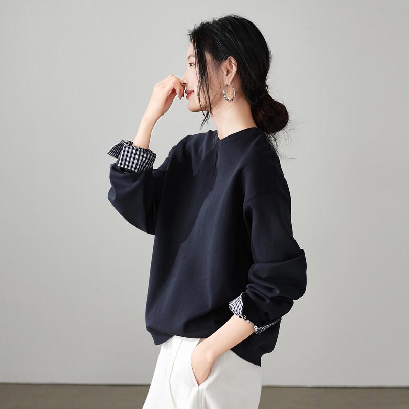 SOFSIL Women s Spliced Round Neck Sweatshirt XL