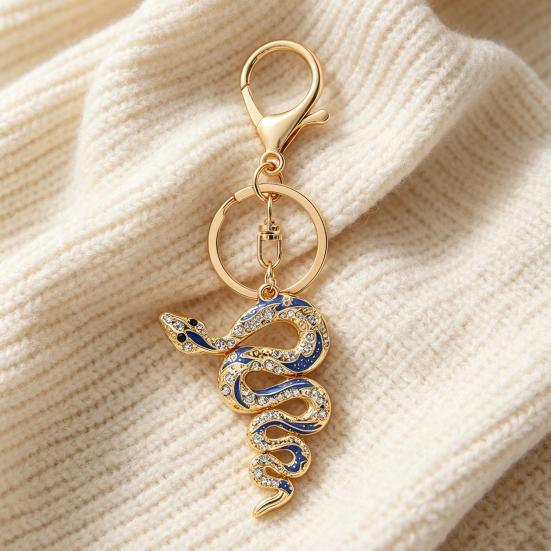 Keychain Pendant Sparkling Rhinestones Inlaid Zinc Alloy Snake Shape Key Chain Lightweight Car Bag Accessory