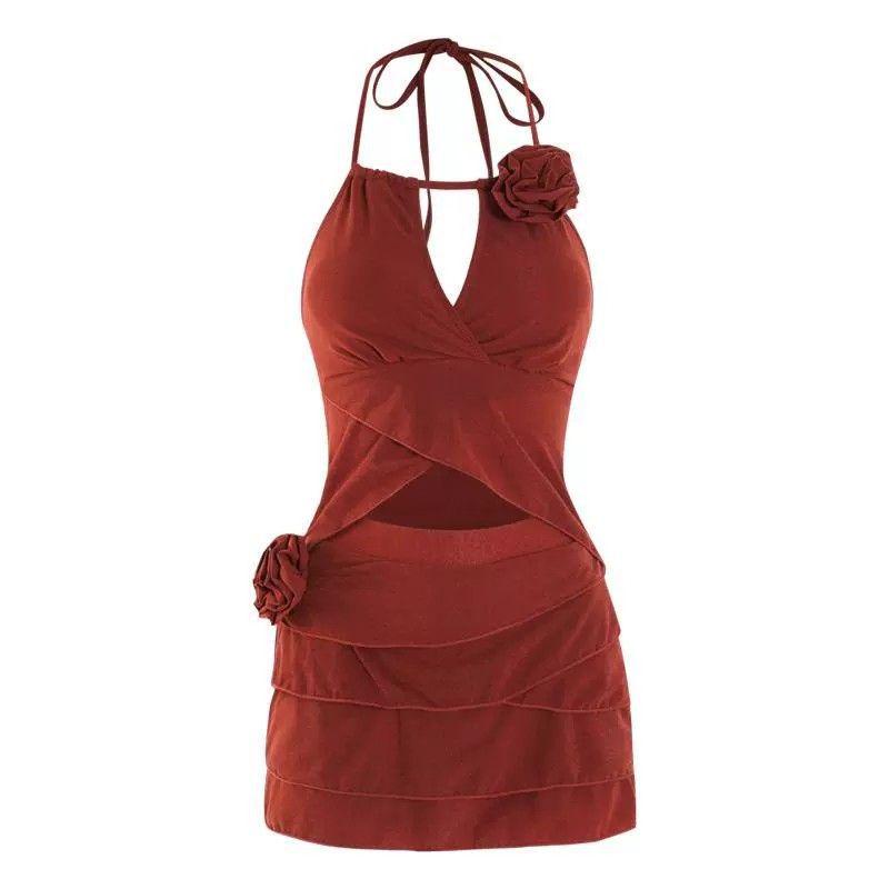 

LONOS VCOINC Потрясающий женский раздельный купальник: Высококачественный халтер-бандо, дизайн без спинки для чистого желания. L вино красного