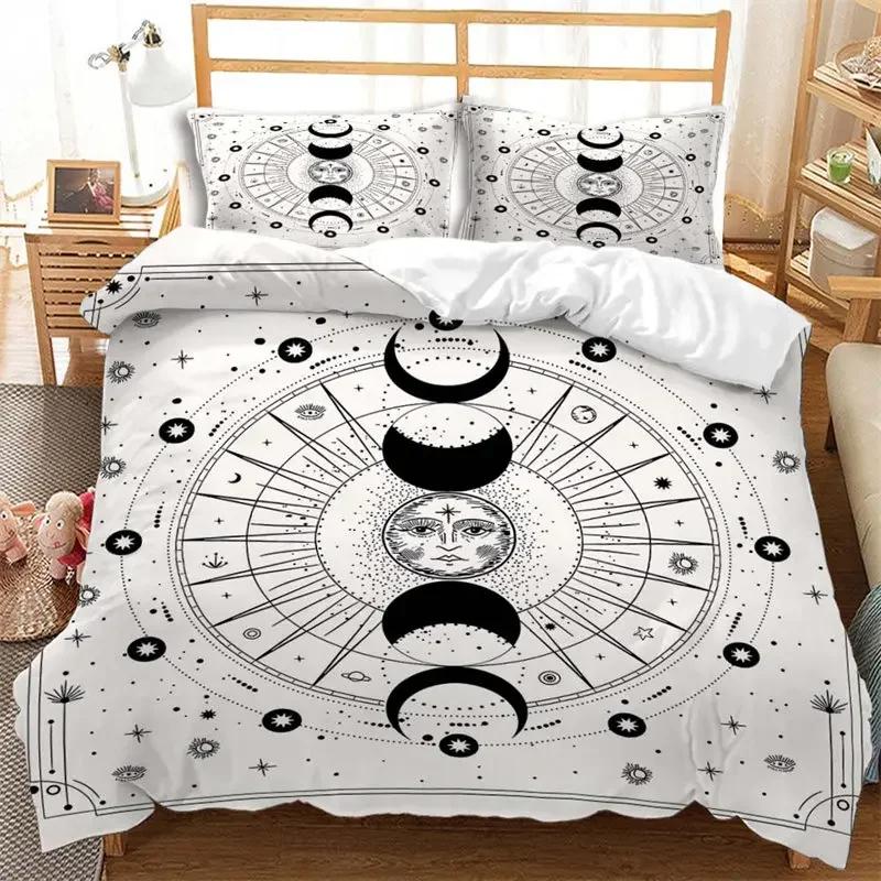 Sun and Moon King Duvet Cover Bohemian Style Celestial Bedding Set Microfiber Galaxy Stars Comforter Cover For Kids Girls Teens