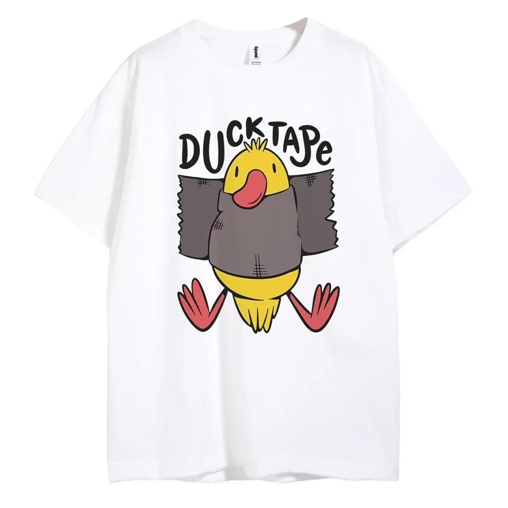 2024 Summer New Men's 100% Cotton Duckling English Letter Print High Quality Casual Street Gym Fashion Round Neck Top S-4XL