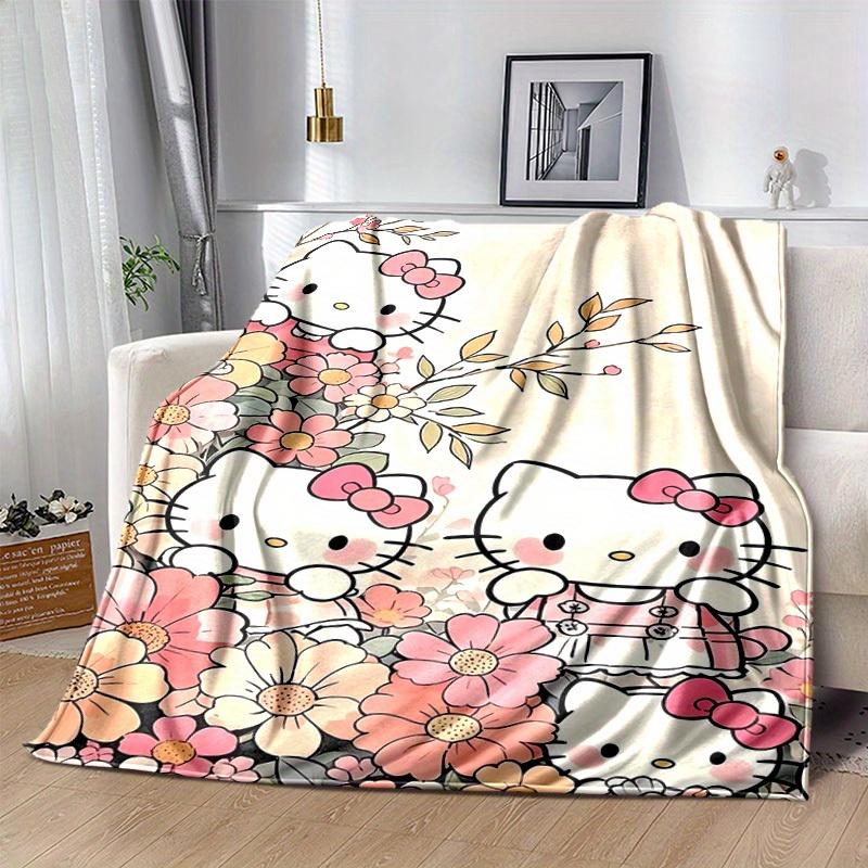 1pc Sanrio Charming Hello Kitty Floral Home Decor Blanket: Perfect Gift for Bedroom, Living Room, Travel, Camping, Car, Beach & Office Naps, Soft Flan