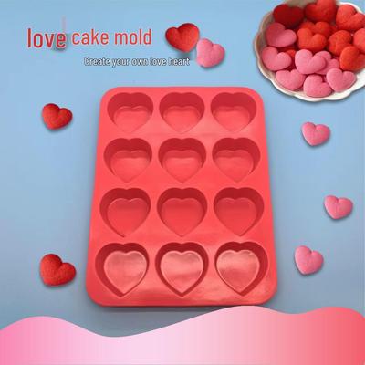 12-Hole Heart-Shaped Silicone Cake Mold, Candy Cartoon Design Baking Tool