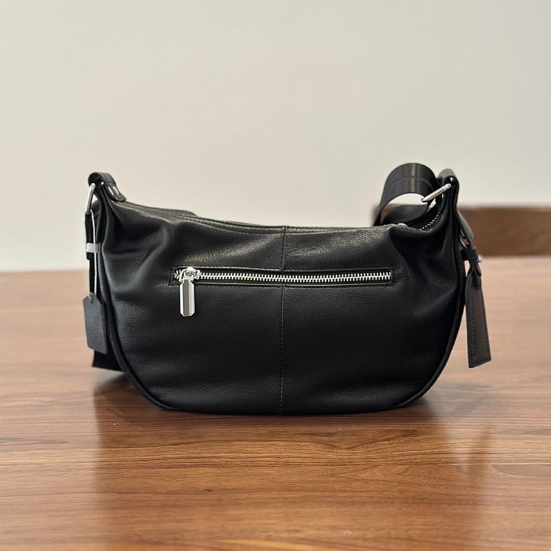 Johnature Genuine Leather Casual Solid Color Women's Shoulder Bag Versatile Soft Cowhide Black Crossbody Bag