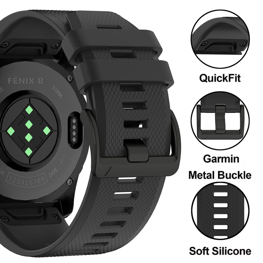 QuickFit 22mm 26mm Silicone Strap for Garmin Fenix 8pro 7 7X E 6X 6 Pro 5 5X Plus Epix/Enduro/Descent Mk2i/Instinct 3 Watchbands
