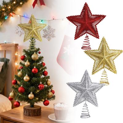 Unlit Gold Glittered 6-Point Star Treetop Christmas Tree Top Star Sprinkled With Gold Powder Three-dimensional Star Spring Ornaments Christmas Party