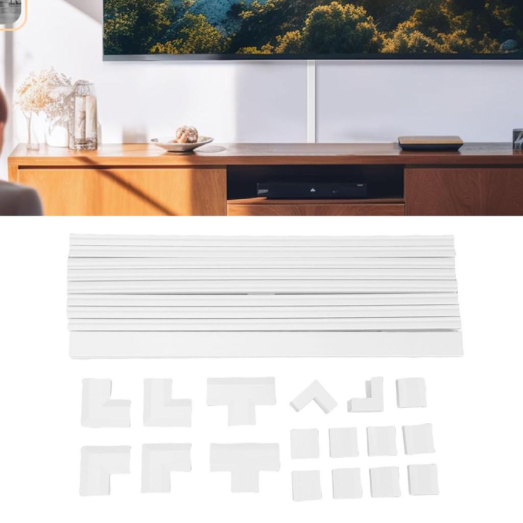 10pcs Cord Cover Kit, PAINTABLE Cable RACKAY TV Cable Hider Wall Kit, for 4-5 Ethernet or 5-6 Copper Wires Management, W25MMXH13MM, White