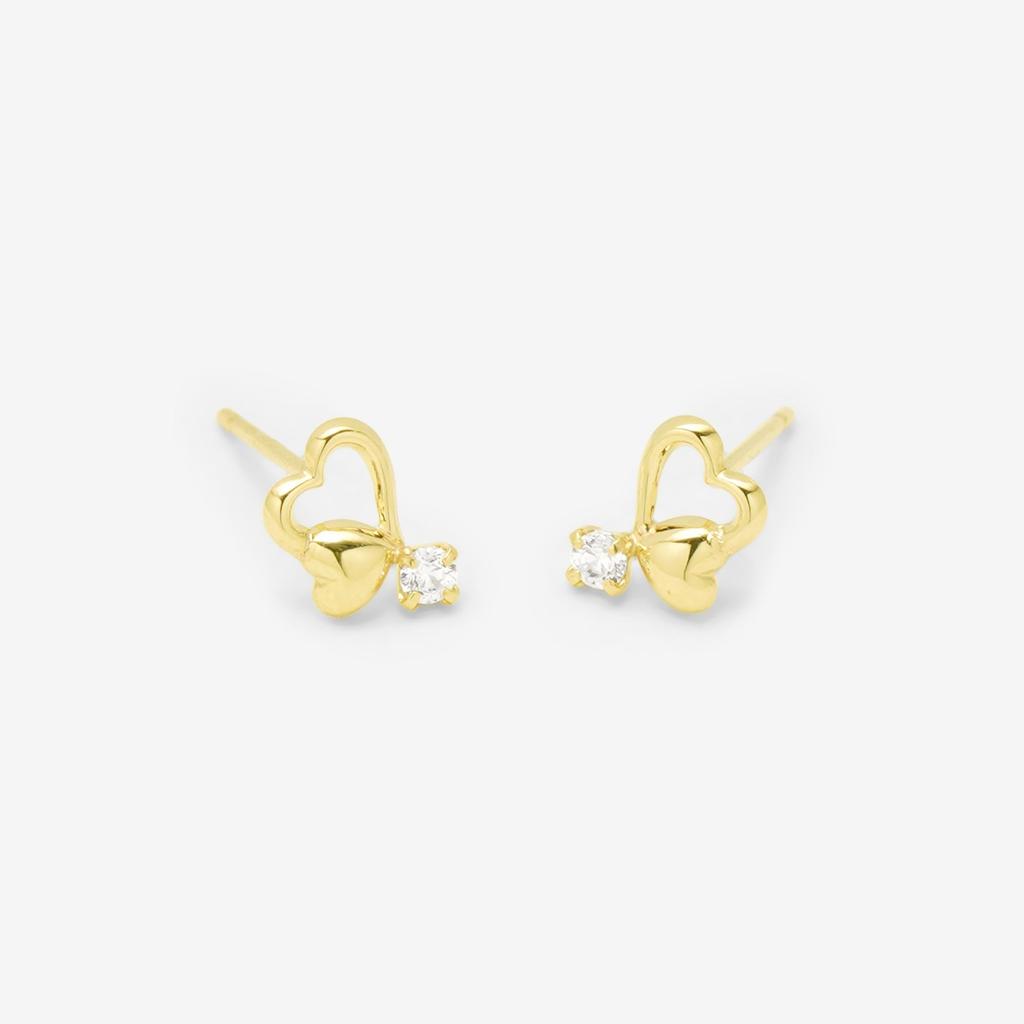 ESTELLE [Official] Women's K10 Yellow Gold Earrings with Cubic Zirconia and Heart Motif, 0222-9396-0019-0000