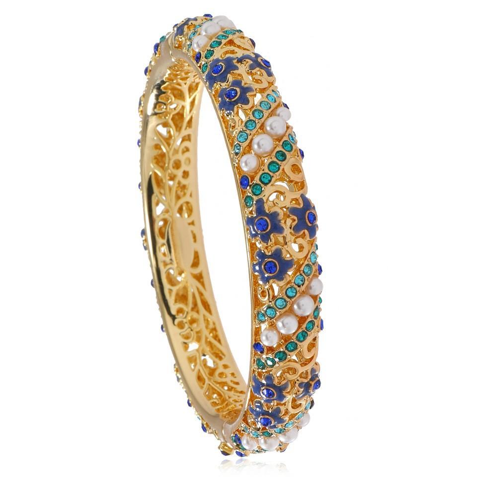 Retro Floral Pearl Enamel Multi-color Oil Drip Bracelet