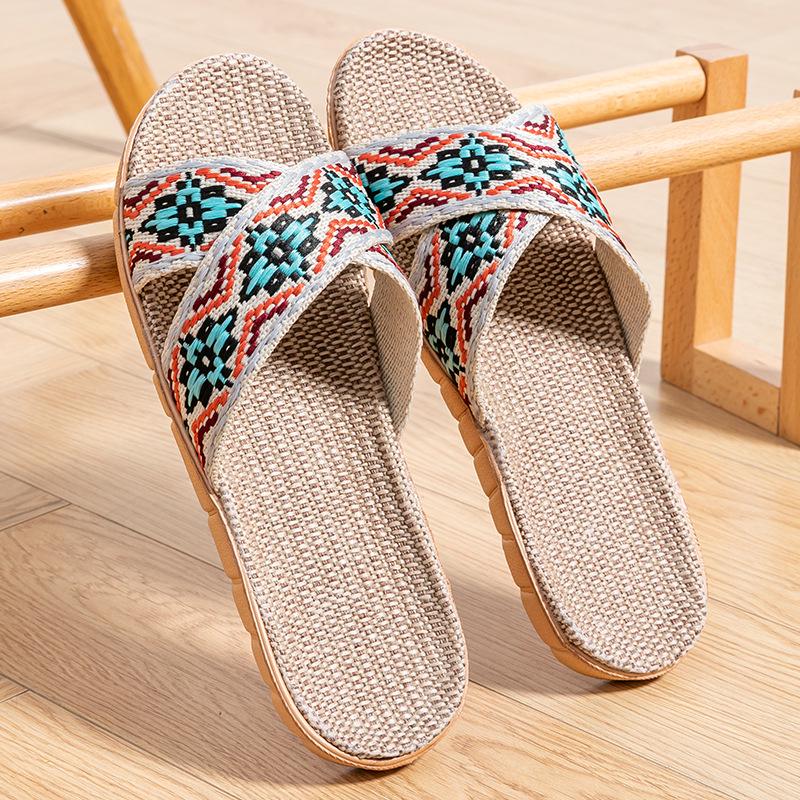 Unisex Thick-Bottom Rattan Straw Linen Slippers for All Seasons