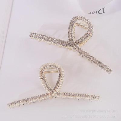 Korean Cat's Eye Pearl Rhinestone Hairpin - Metal Electroplated Shark Hair Accessory