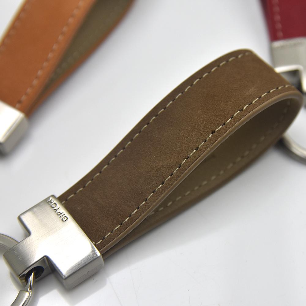 GIP Genuine Leather Car Keychain with Suede Cowhide Rope Key Ring Gift