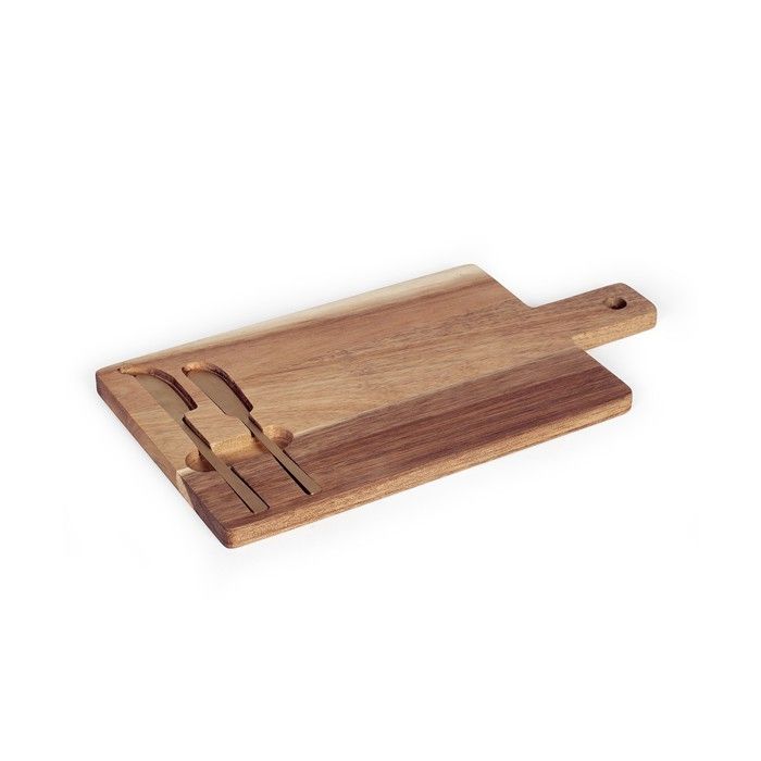 Plateau à fromage - LIVOO - MEC138 - Bois d'acacia FSC - 38 x 20 cm - 2 couteaux aimentés