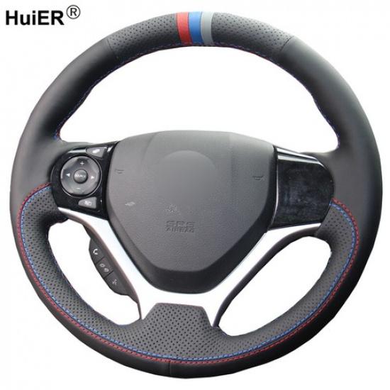 DIY Car Steering Wheel Cover Suede For Honda Civic Civic 9 2012 2013 2014 2015