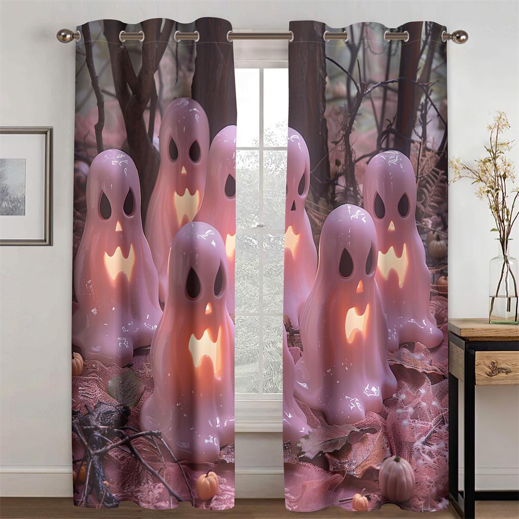 Cream Nan Gua Lamp Pink Lovely Terror Curtains Suitable for Children's Room Living Room Bedroom Kitchen Balcony Decoration 2 Pcs