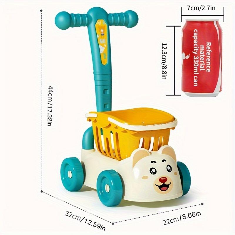 Kids Shopping Cart Trolley Play Set with Food Fruit Vegetables Accessories Play House Educational Toy Simulation Gifts for Girls
