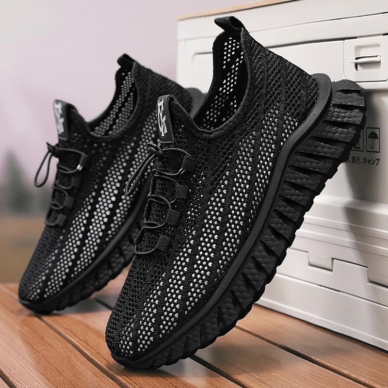 

Four Seasons Men s Shoes Fly-woven Mesh Casual Sneakers Versatile Breathable Elastic Band Lazy Foot Sleeve Driving Shoes Men 39