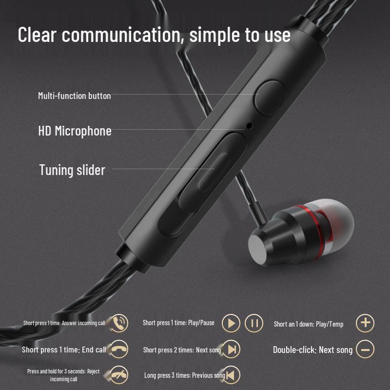 In-Ear Wired Earphones with Heavy Bass and High-Quality Subwoofer, Compatible with Round and Flat Hole Devices