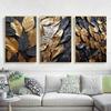 Modern Golden and Black Leaf Canvas Painting Wall Art Gold Leaves Wall Decor Prints Textured Paintings for Living Room No Frame