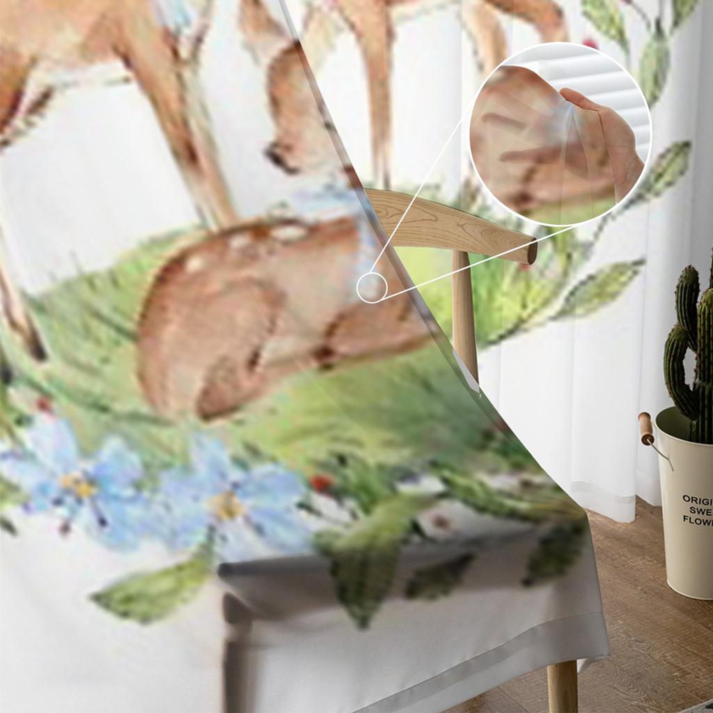 Akwarela Jeleń Rodzina Las Przezroczyste Zasłony do Salonu Przezroczyste Tiulowe Zasłony Okien Sypialnia Kuchnia Dekoracja Welon Zasłony