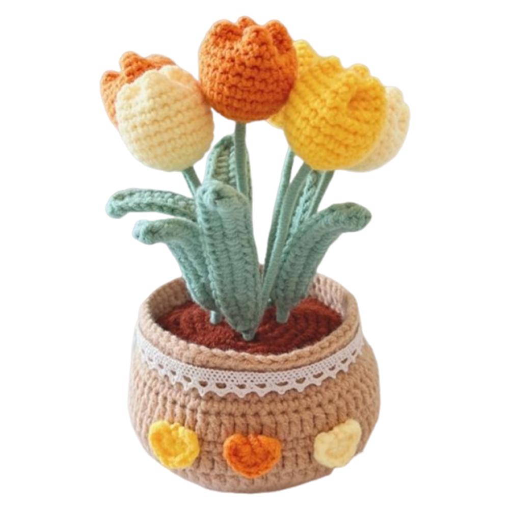 DIY Flower Potted Crochet Kit with Video Tutorials Hand-Knitted Cute Plant Wear Resist for Home Room Decor Desktop Ornament