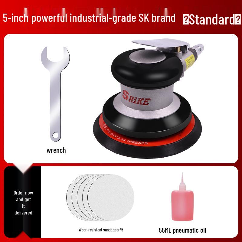 Taiwan Industrial-Grade Pneumatic Grinder with Dust Extraction and Round Sandpaper.