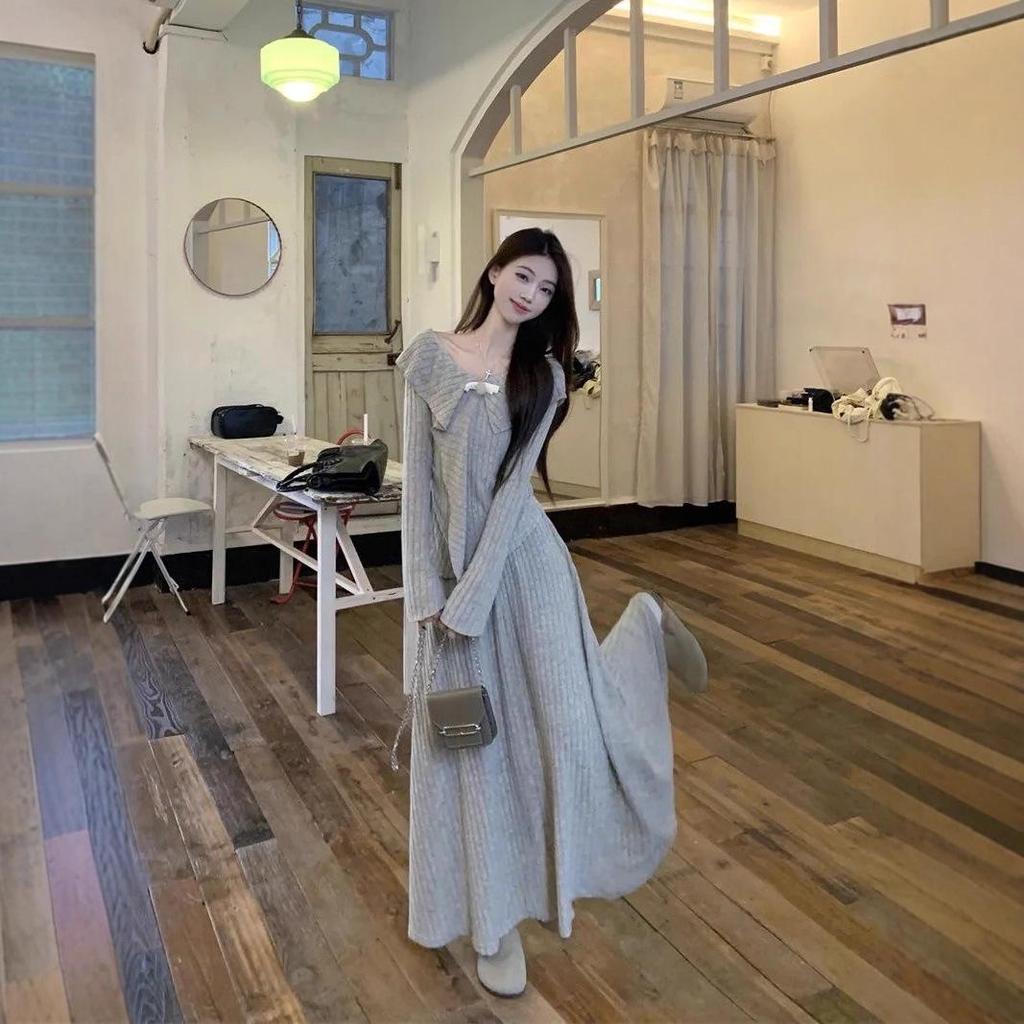 Women's Slimming Knit Two-Piece Set - Irregular French Top & High-Waisted Skirt