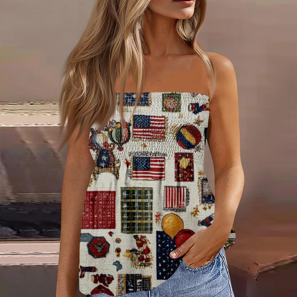Women's Fashionable Sexy Backless Elastic Independence Day Print Bandeau Top