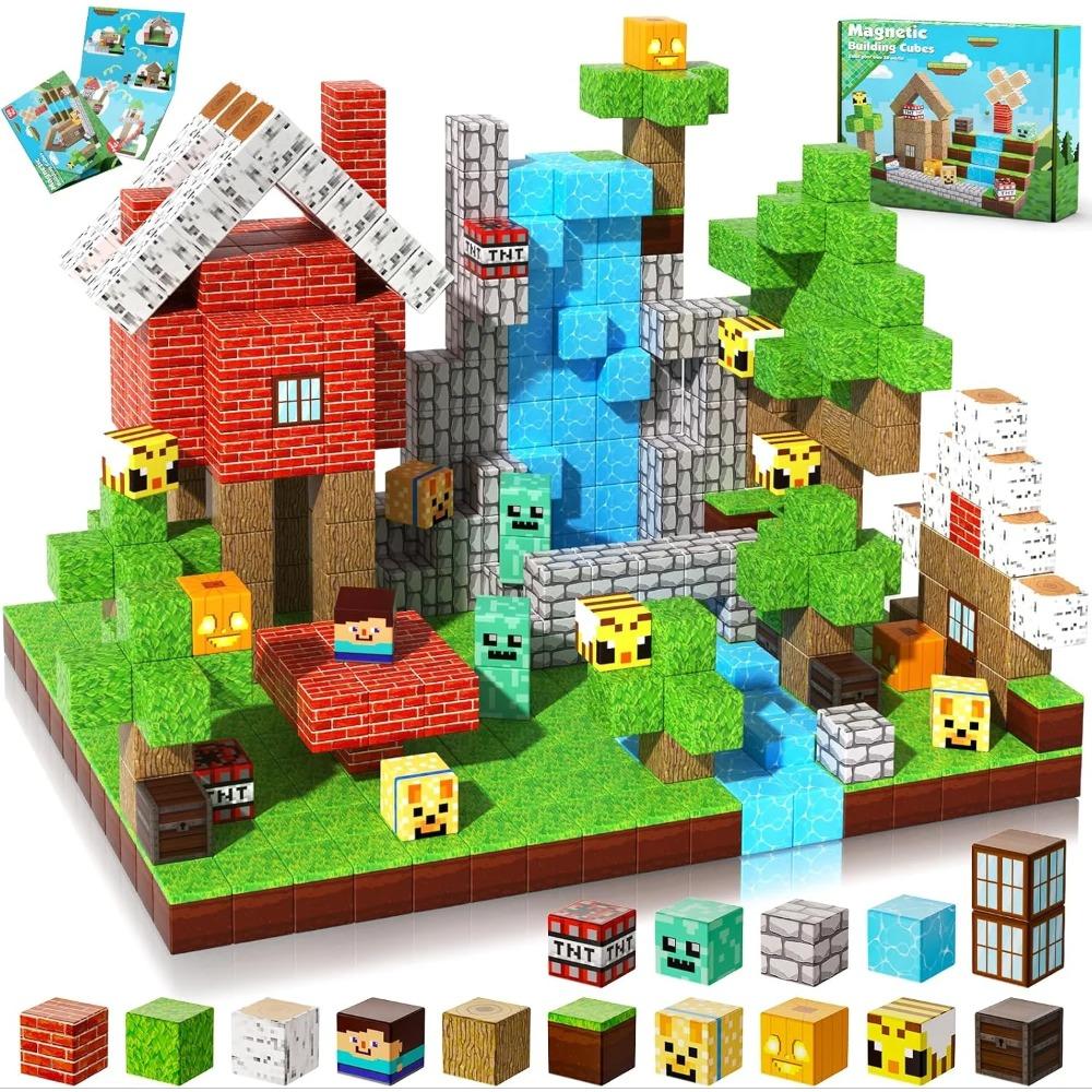 Magnetische Bausteine Mine World Magnetisches Waldhaus Ziegel Würfel Spielzeug Set MINT Sensorisch 2025 Bestes Geschenk für 3+ Junge Mädchen Kind