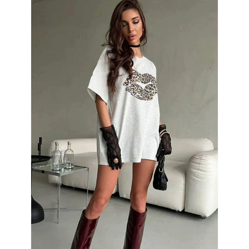 Loose Printed Cotton T-shirt Fashion Style New Arrival Loose Print Short Sleeve Cotton T-shirt Top