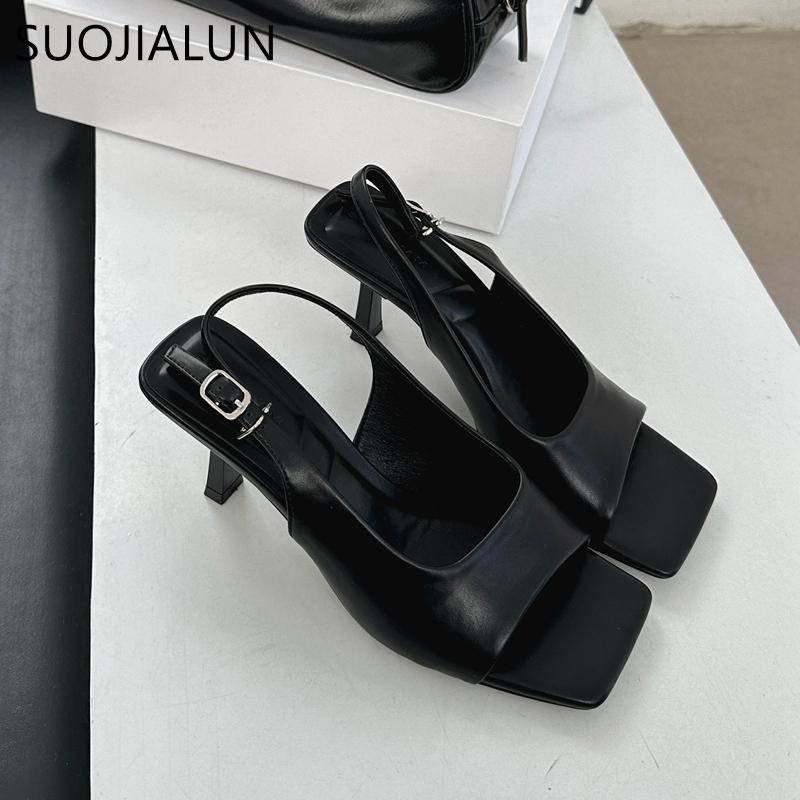 Fashion SUOJIALUN 2025 New Brand Women Sandal Shoes Fashion Square Toe Slip On Gladiator Shoes Thin High Heel Ladies Elegant Pumps Shoes