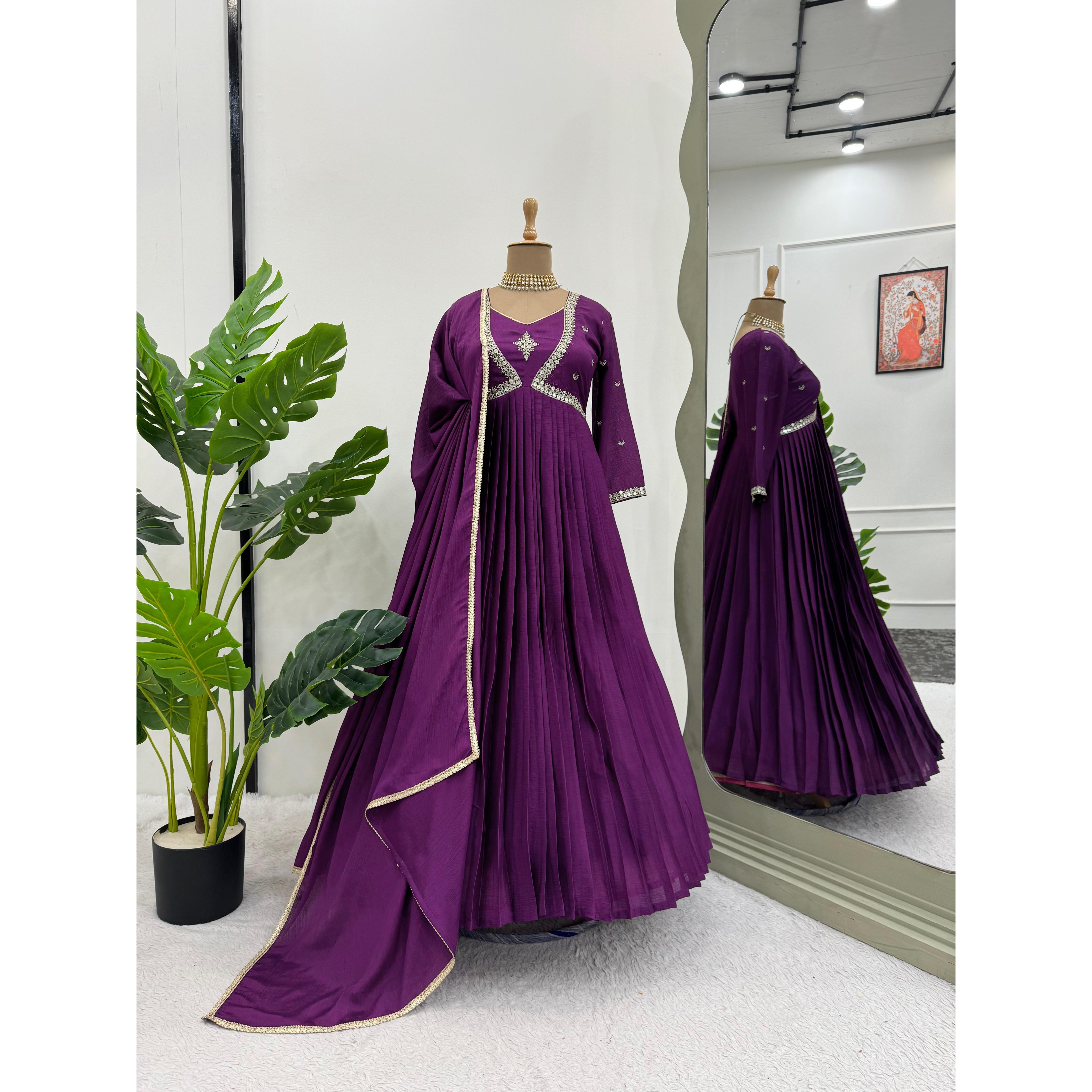 

Женское платье-шинон для женщин Этническое платье с нитками Sequnce Work Long Gown