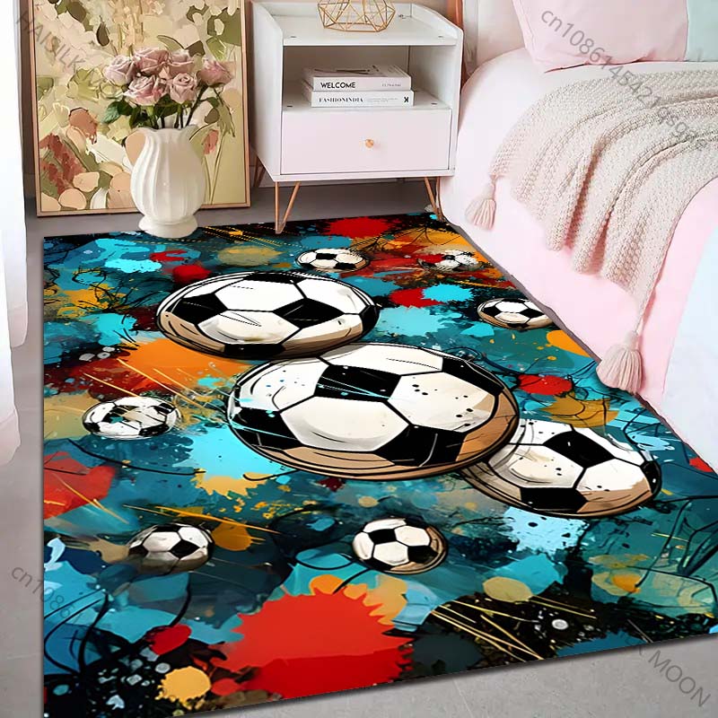 1PC Football Art On Colorful Background Print Carpet Rug for Living Room Bedroom Sofa Doormat Home Decor Non-slip Floor Mat