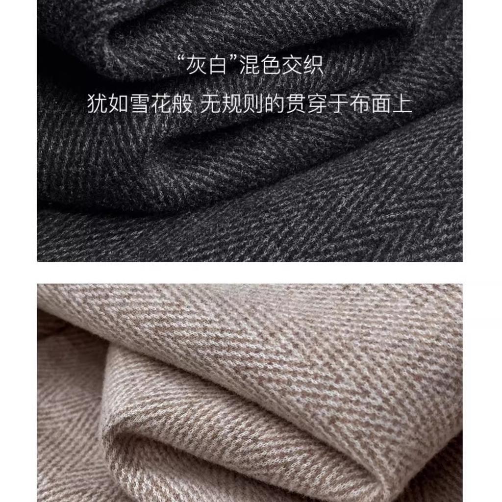 Herringbone Thickened Fleece-Lined Pants for Women Winter New High-Waisted Slim Fit Split Small Size Wool Wide-Leg Pants
