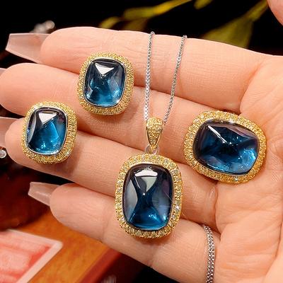 Herbst- und Winter-Schmuck Simulation Blauer Spinell Zuckerturm Retro Schmuckset 12 * 16-10 * 12