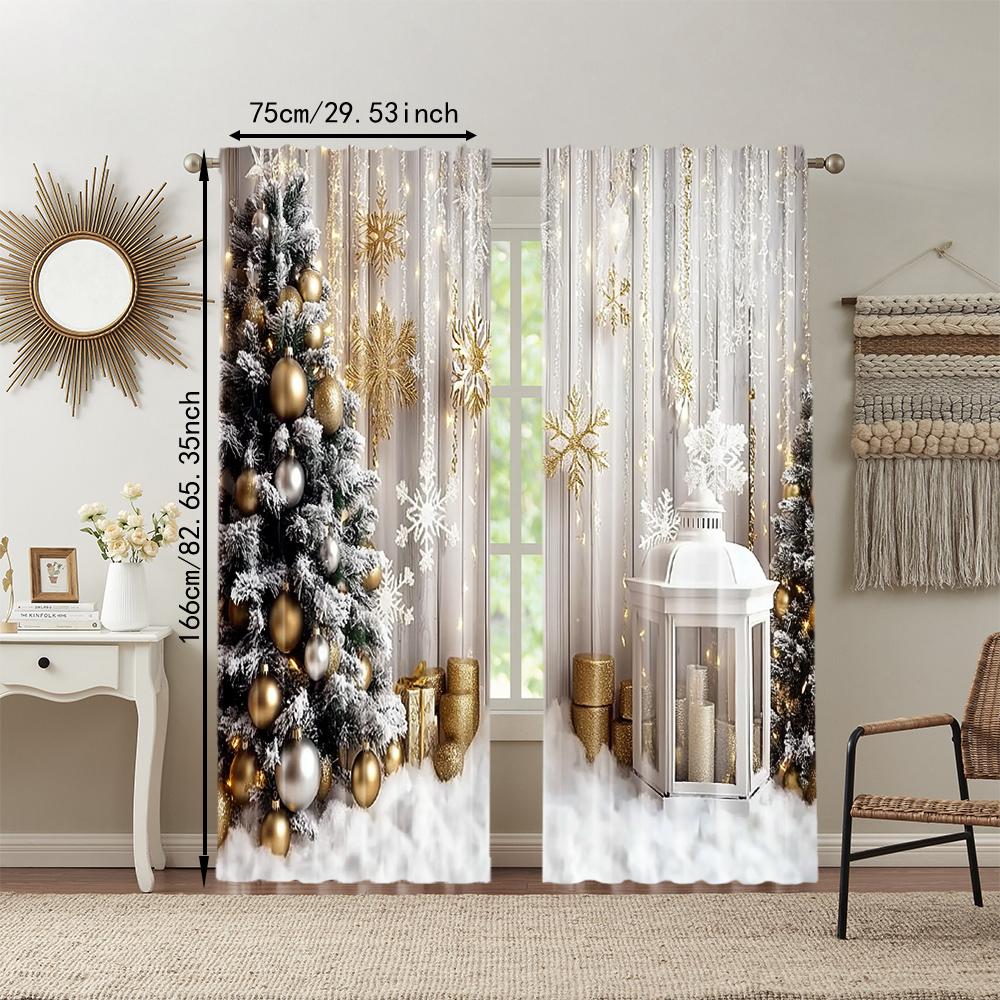 Set Of 2 Christmas Tree Snowflake Window Curtain Polyester Material Landscapes Print Bedroom Living Room Curtains Made Sitting Treatment