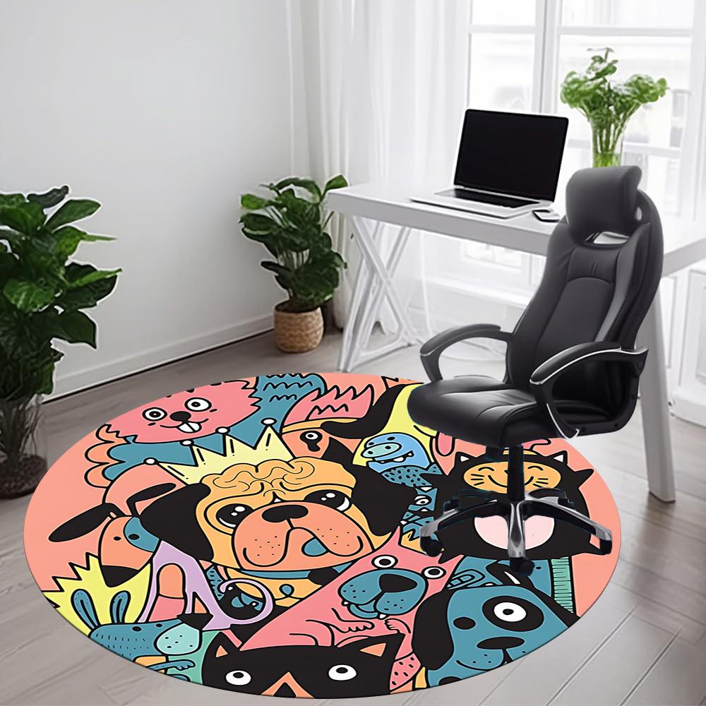 1pc Pug Party Office Round Area Rug, Mat Suitable ForOffice, Under Office Chairs Bedroom Living Room Home Decor, Room Deco