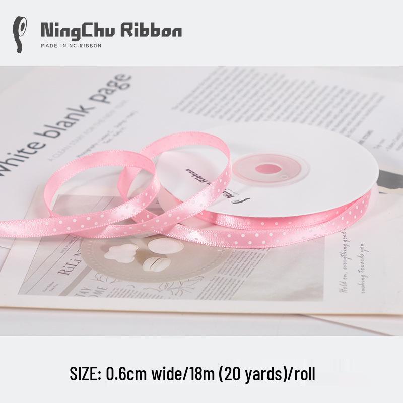 0.6cm Polka Dot Satin Ribbon for Gift Wrapping and DIY Crafts with Flower Bouquet Design