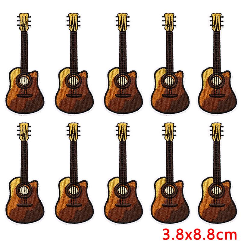 10pcs Wholesale New Art Wind Electric Guitar Embroidery Patches Diy Creative Cartoon Iron On Patches For Clothing Jackets Decor 
