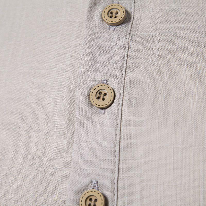 Baumwolle Leinen Herren Kragen Knopf Langarm Tops Sommer Grandad Shirt Bluse T-Shirt